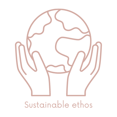 Icon of two hands holding planet earth to indicate sustainable ethos