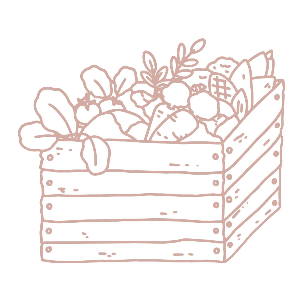 Illustration of a wooden crate full of vegetables